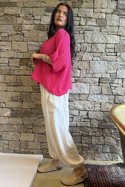 Conrad Box Cotton Knit Hot Pink